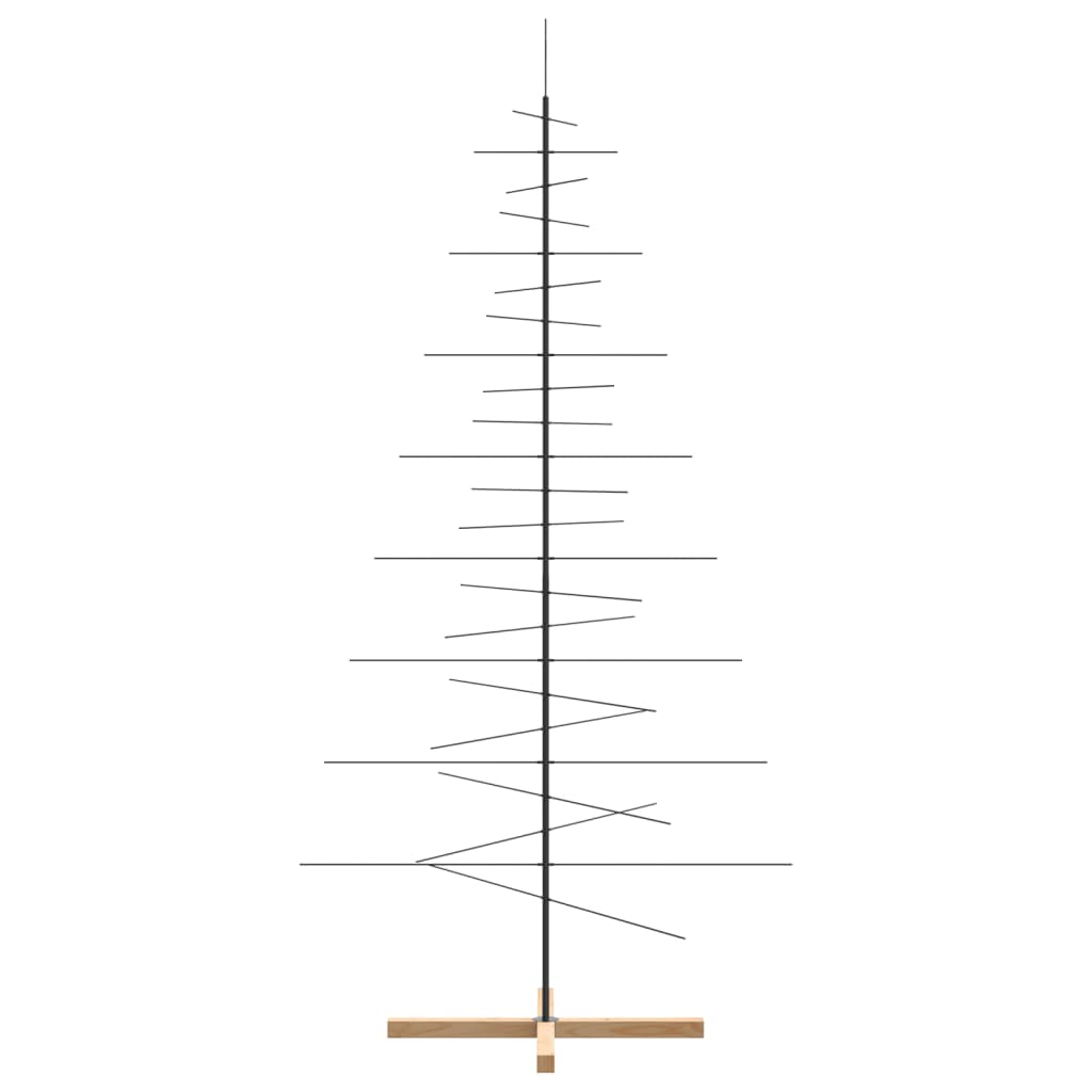 Brad de Crăciun din metal cu bază din lemn, negru, 210 cm