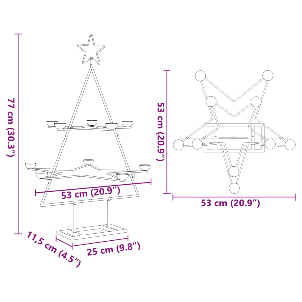 Brad de Crăciun din metal pentru decor, negru, 75 cm