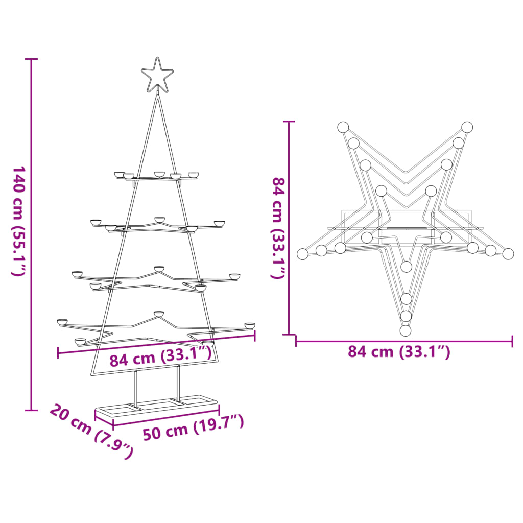 Brad de Crăciun din metal pentru decor, negru, 140 cm