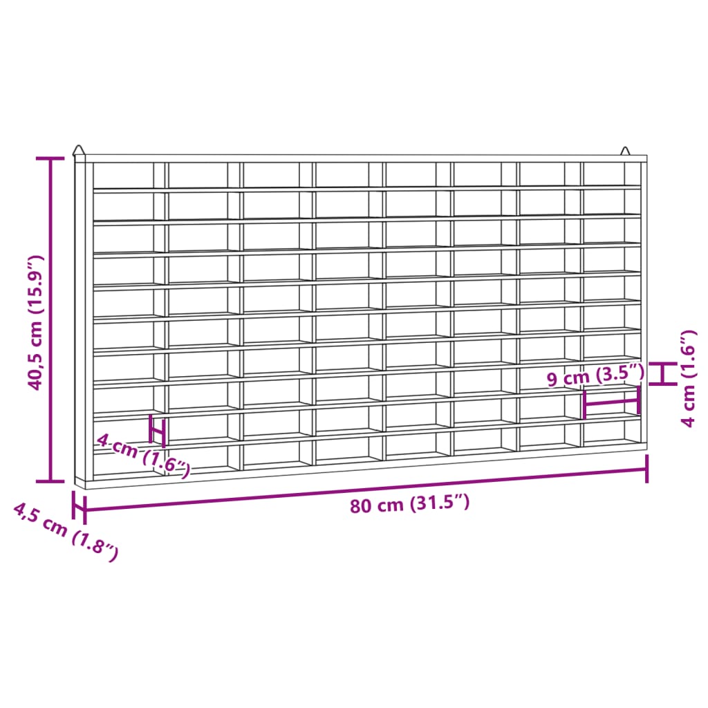 Vitrină de perete cu 80 de compartimente, 80x4,5x40,5 cm