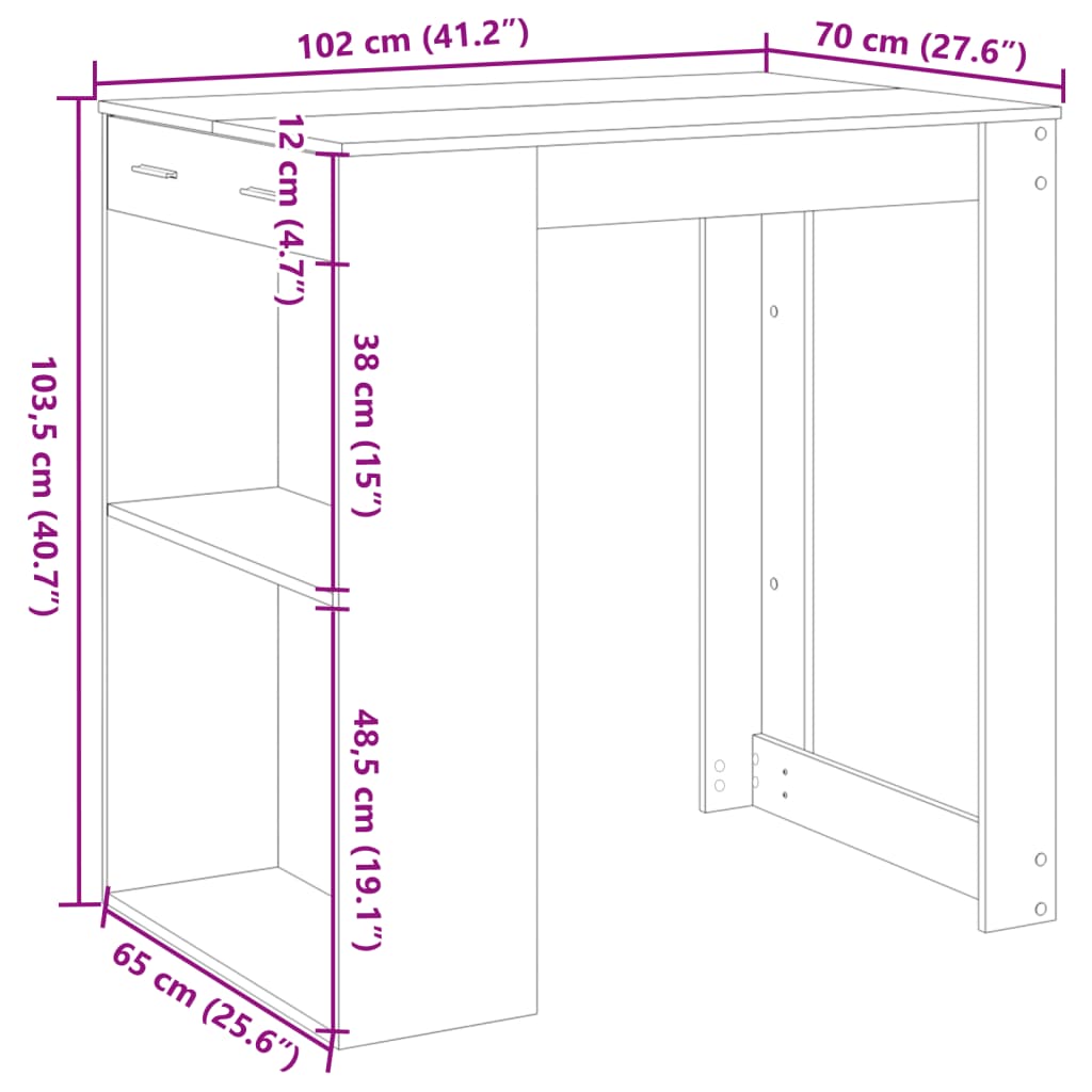 Masă de bar, alb, 102x70x103,5 cm, lemn prelucrat