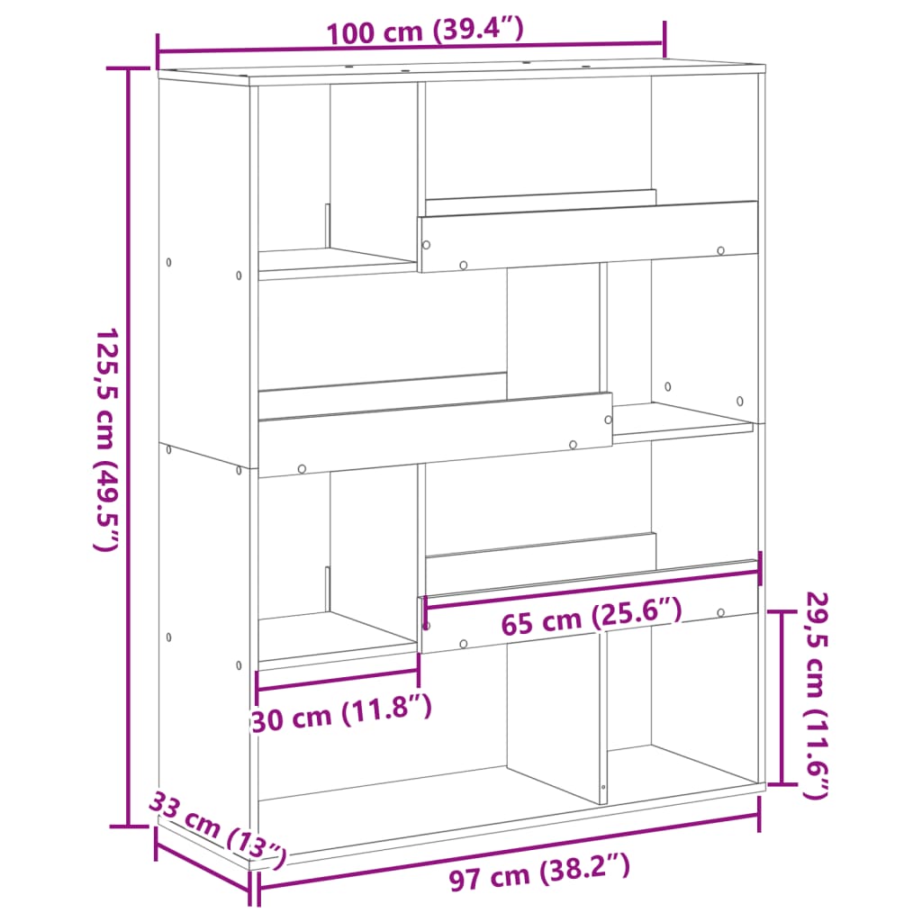 Bibliotecă, gri sonoma, 100x33x125,5 cm, lemn prelucrat