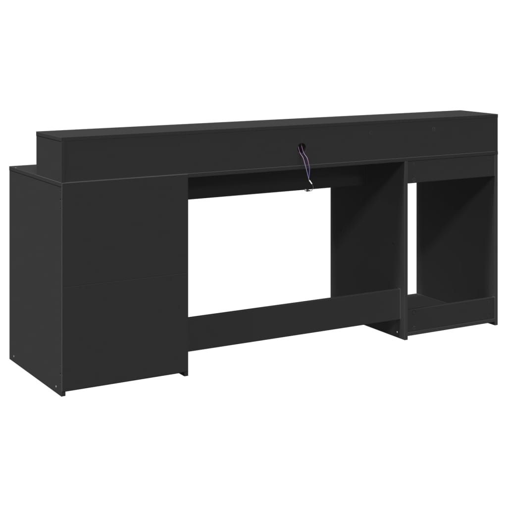 Birou cu lumini LED, negru, 200x55x91 cm, lemn prelucrat