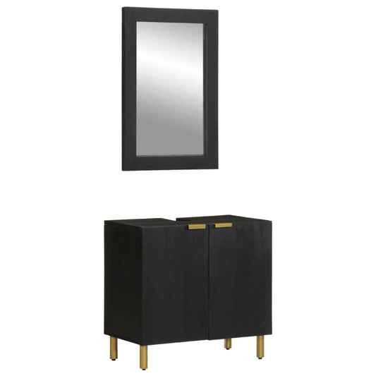 Set mobilier de baie, 2 piese, negru, lemn compozit