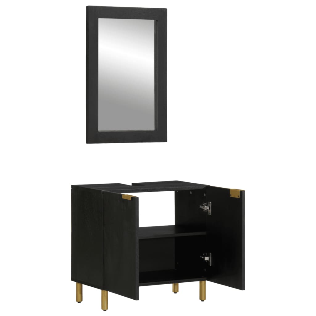 Set mobilier de baie, 2 piese, negru, lemn compozit