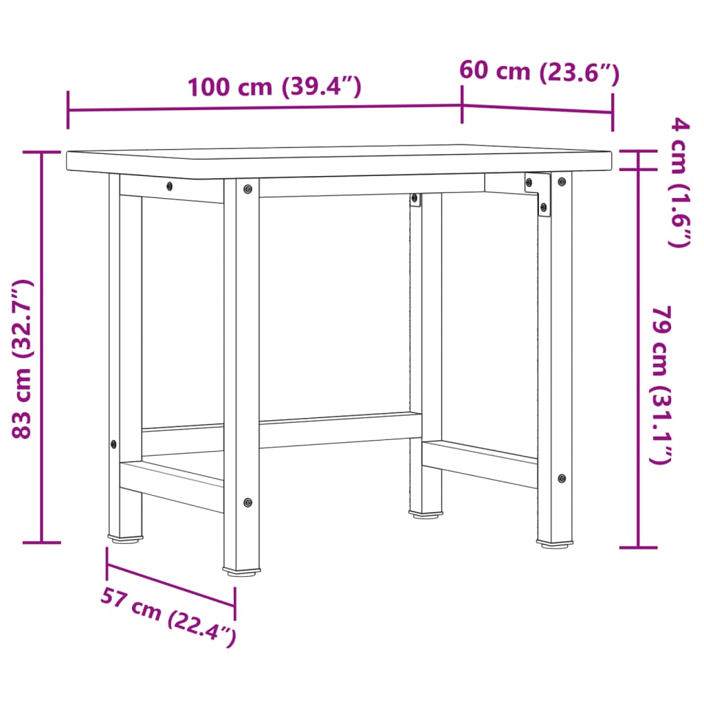 Banc de lucru 100x60x83 cm lemn masiv fag, dreptunghiular