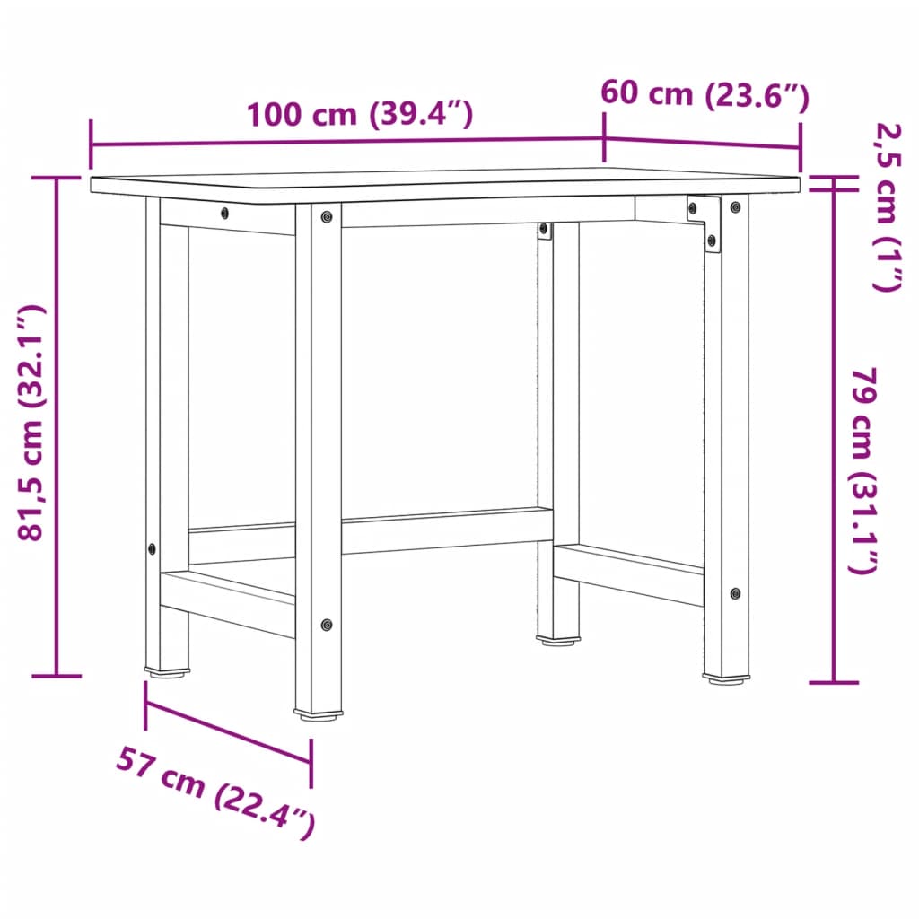 Banc de lucru, 100x(55-60)x81,5 cm, lemn masiv de fag