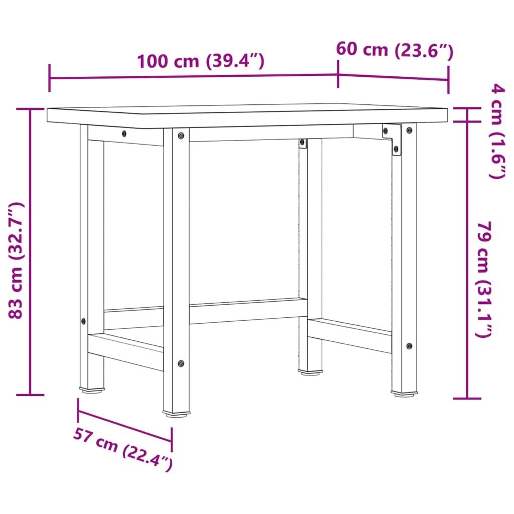 Banc de lucru 100x60x83 cm lemn masiv de acacia, dreptunghiular