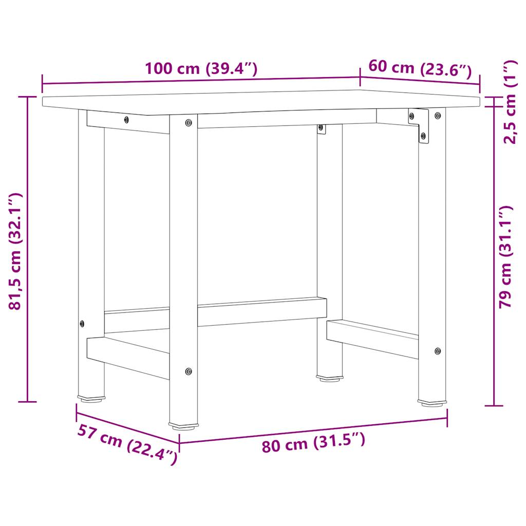 Banc lucru 100x60x81,5 cm lemn masiv stejar