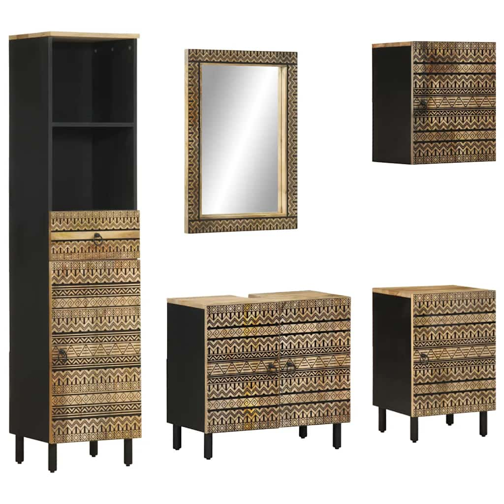 Set mobilier de baie, 5 piese, lemn masiv de mango