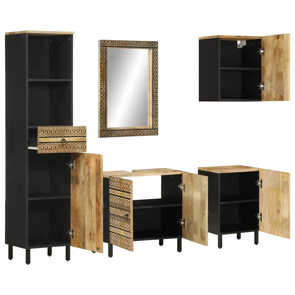 Set mobilier de baie, 5 piese, lemn masiv de mango