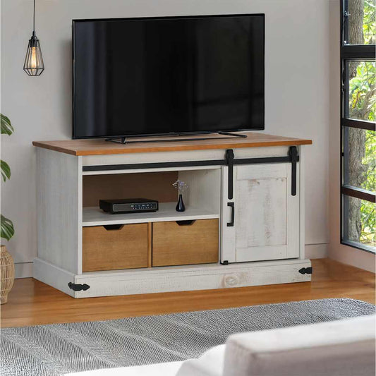 Dulap TV HALDEN cu ușă glisantă alb 110x40x60 cm lemn masiv