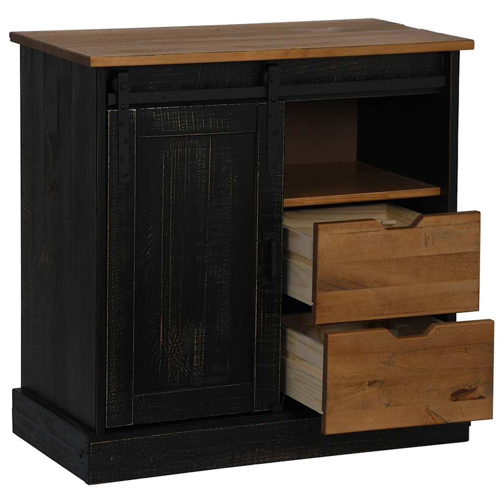 Bufetă HALDEN cu uşă glisantă neagră 80x40x80 cm lemn masiv