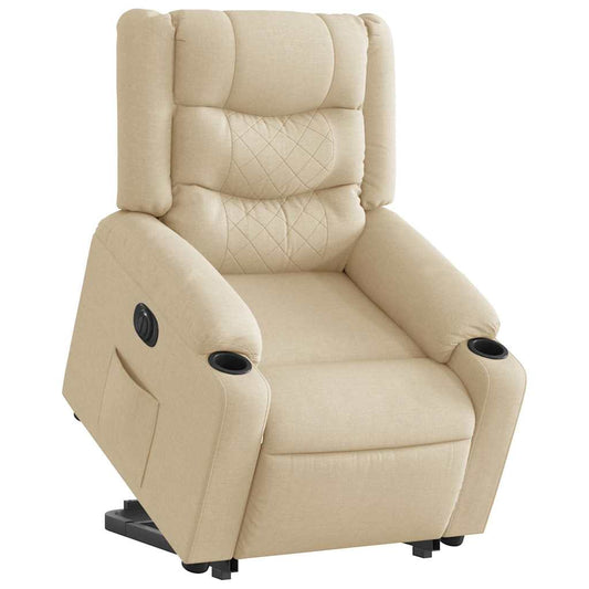 Fotoliu electric rabatabil cu ridicare, crem, textil