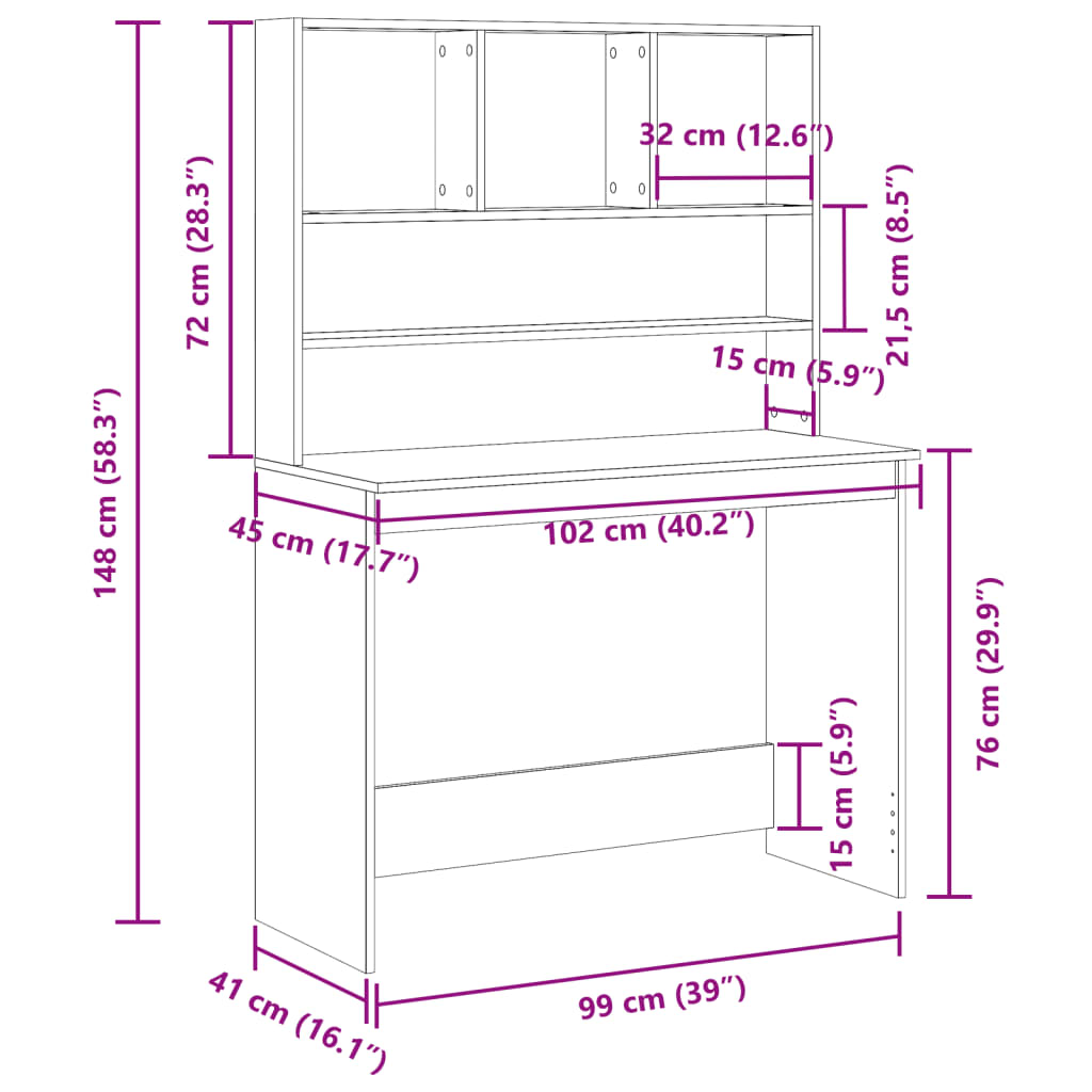 Birou cu rafturi, lemn vechi, 102x45x148 cm, lemn prelucrat