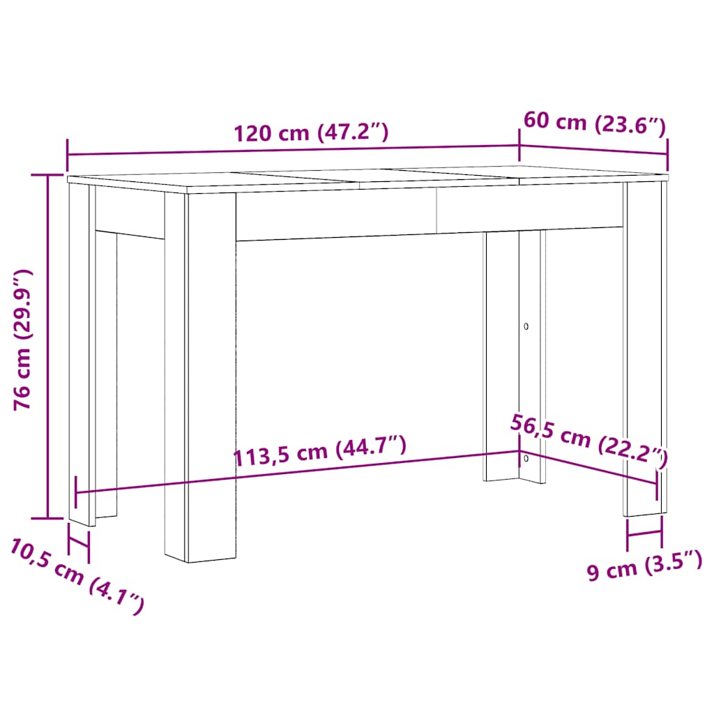 Masă de bucătărie, Stejar artizanal 120x60x76 cm lemn prelucrat