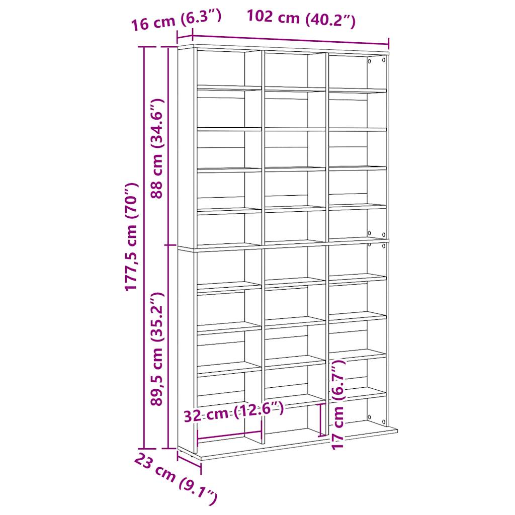 Dulap CD-uri, lemn vechi, 102x23x177,5 cm, lemn prelucrat