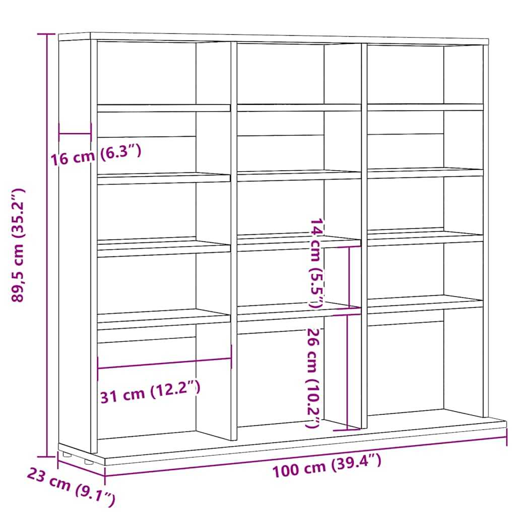 Dulap CD-uri, stejar artizanal, 100x23x89,5 cm, lemn prelucrat