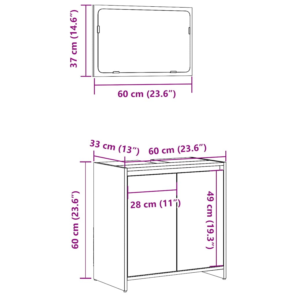 Set mobilier de baie, 2 piese, gri beton, lemn compozit