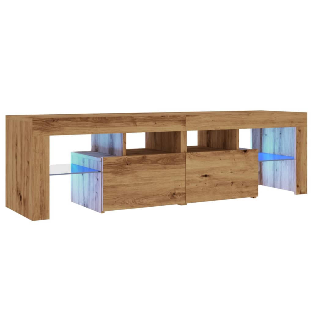 Dulap TV cu LED stejar artizanal 140x36,5x40 cm lemn prelucrat