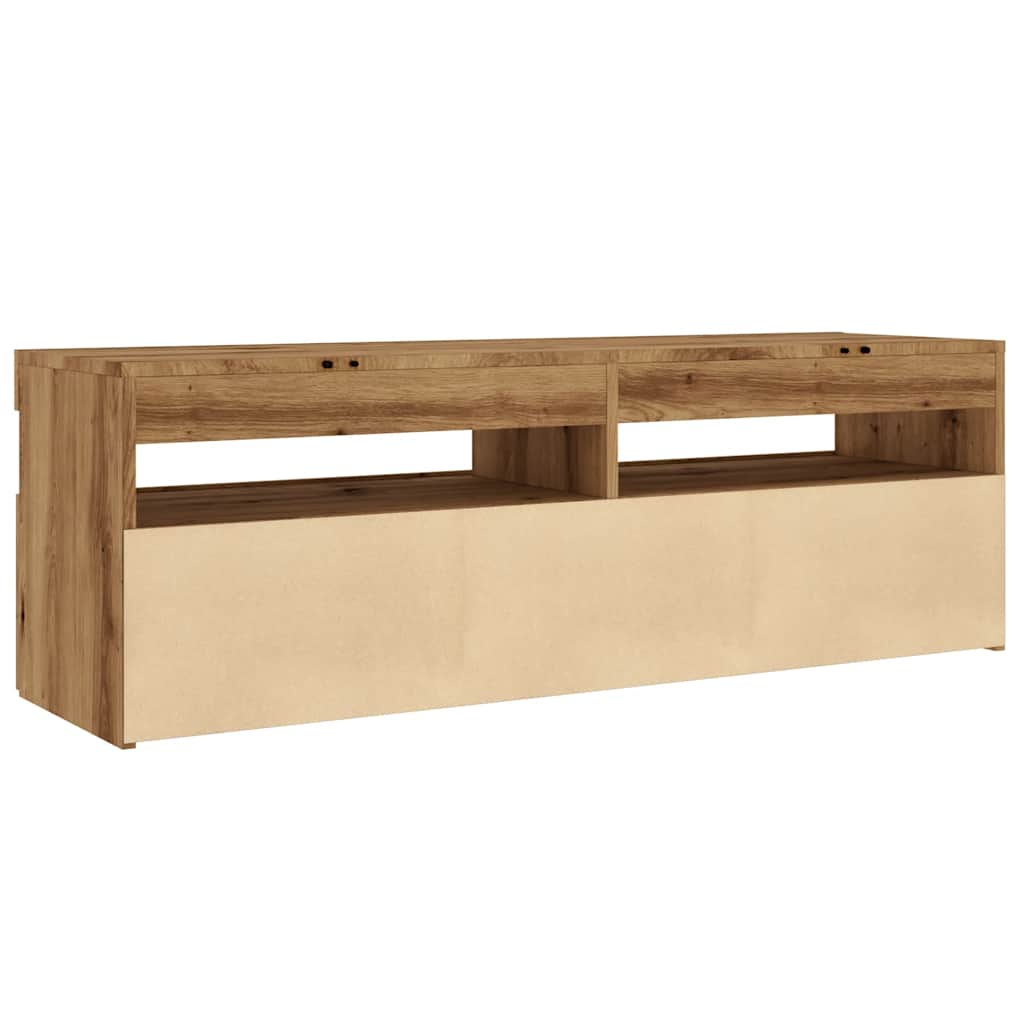 Dulap TV cu LED stejar artizanal 120x35x40 cm lemn prelucrat