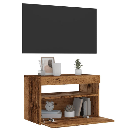 Dulap TV cu lumini LED lemn vechi 60x35x40 cm lemn prelucrat
