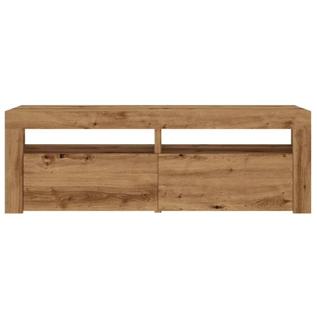 Dulap TV cu LED stejar artizanal 120x35x40 cm lemn prelucrat