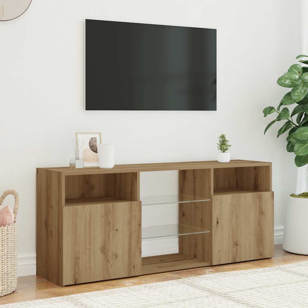 Dulap TV cu LED stejar artizanal 120x30x50 cm lemn prelucrat
