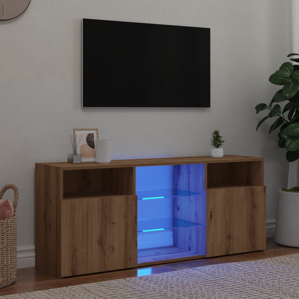 Dulap TV cu LED stejar artizanal 120x30x50 cm lemn prelucrat