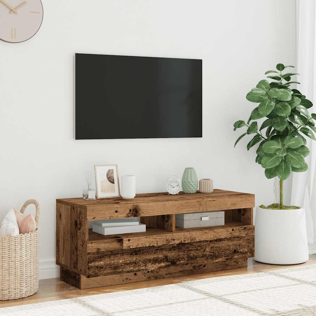 Dulap TV cu lumini LED lemn vechi 100x35x40 cm lemn prelucrat
