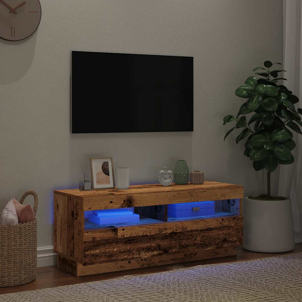 Dulap TV cu lumini LED lemn vechi 100x35x40 cm lemn prelucrat