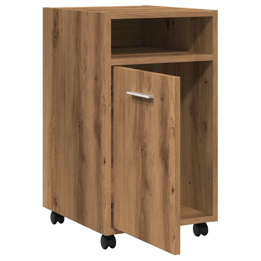 Dulap TV cu roți stejar artizanal 33x38x60 cm lemn prelucrat