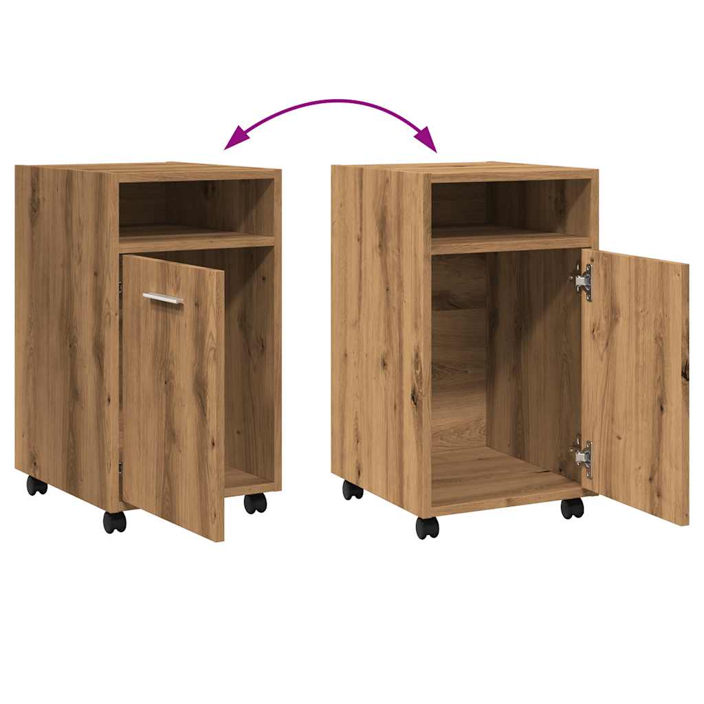 Dulap TV cu roți stejar artizanal 33x38x60 cm lemn prelucrat