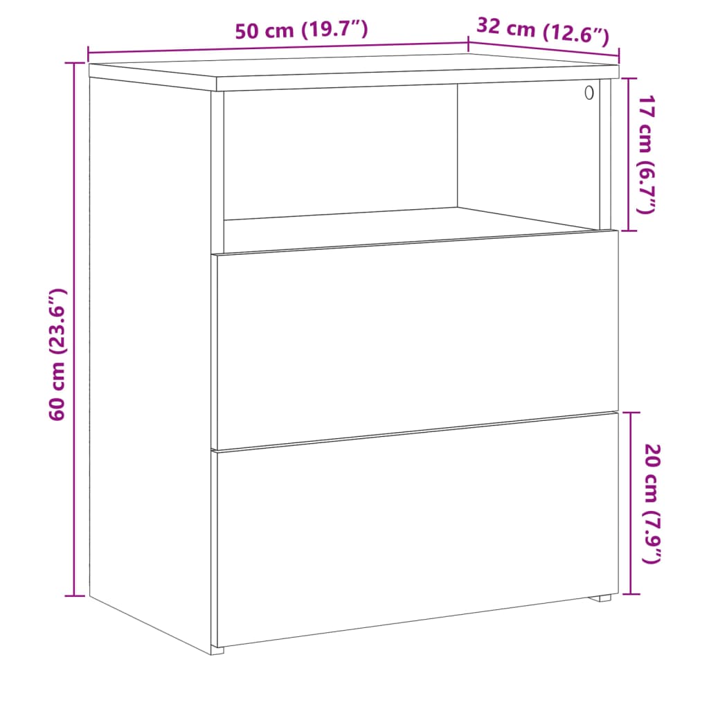 Noptiere, 2 buc., stejar artizanal, 50x32x60 cm, lemn prelucrat