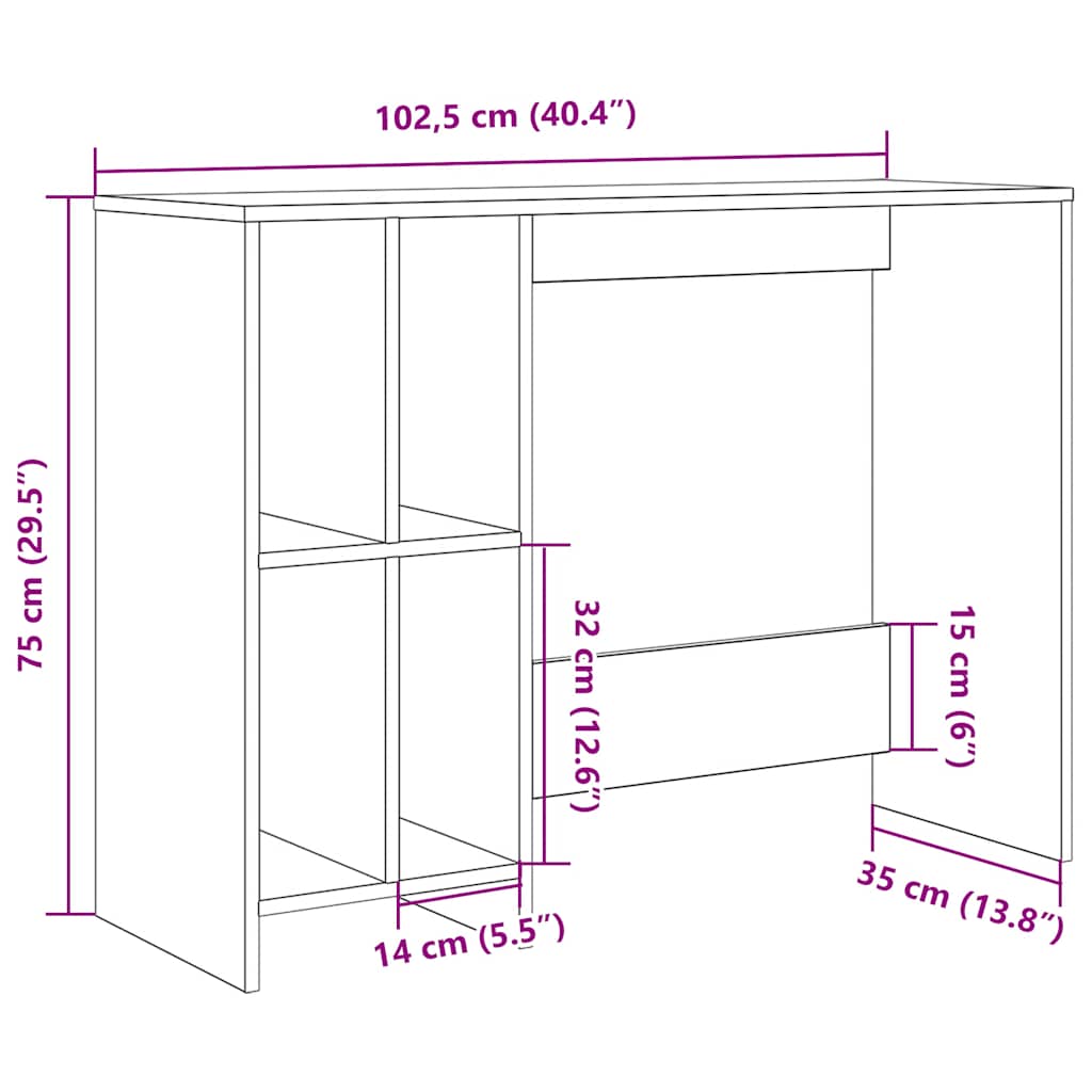 Birou, lemn vechi, 102,5x35x75 cm, lemn prelucrat