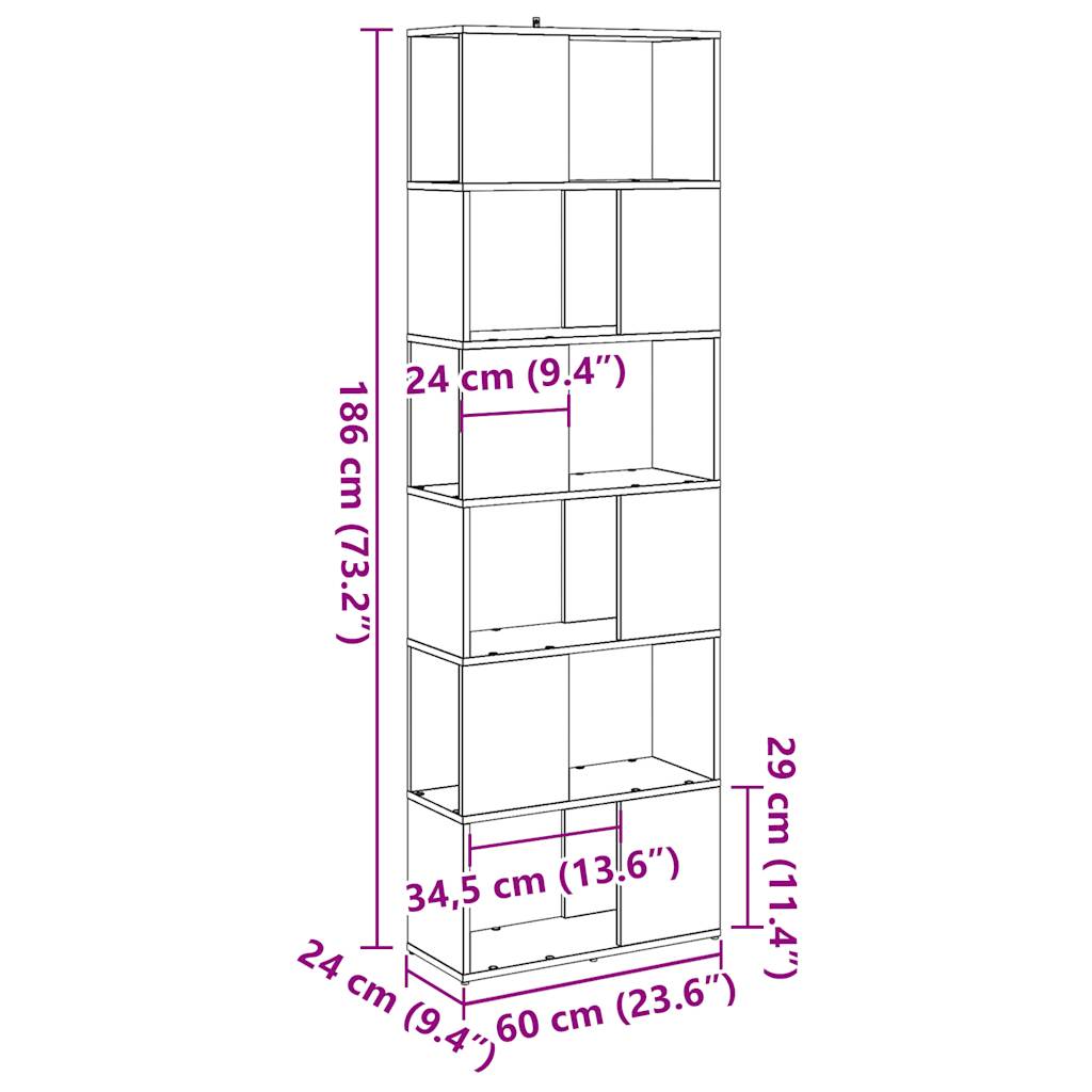 Bibliotecă/Separator de cameră, Stejar artizanal, 60x24x186 cm