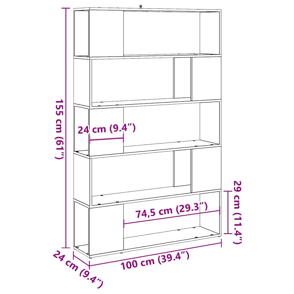 Bibliotecă/Separator de cameră, Stejar artizanal, 100x24x155 cm