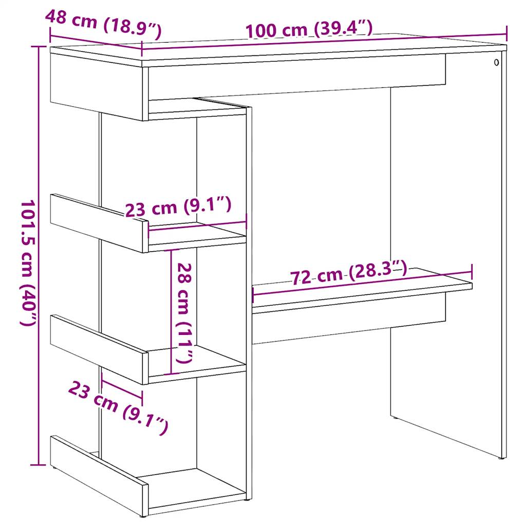 Masă bar cu raft de depozitare Stejar artizanal 100x50x101,5cm