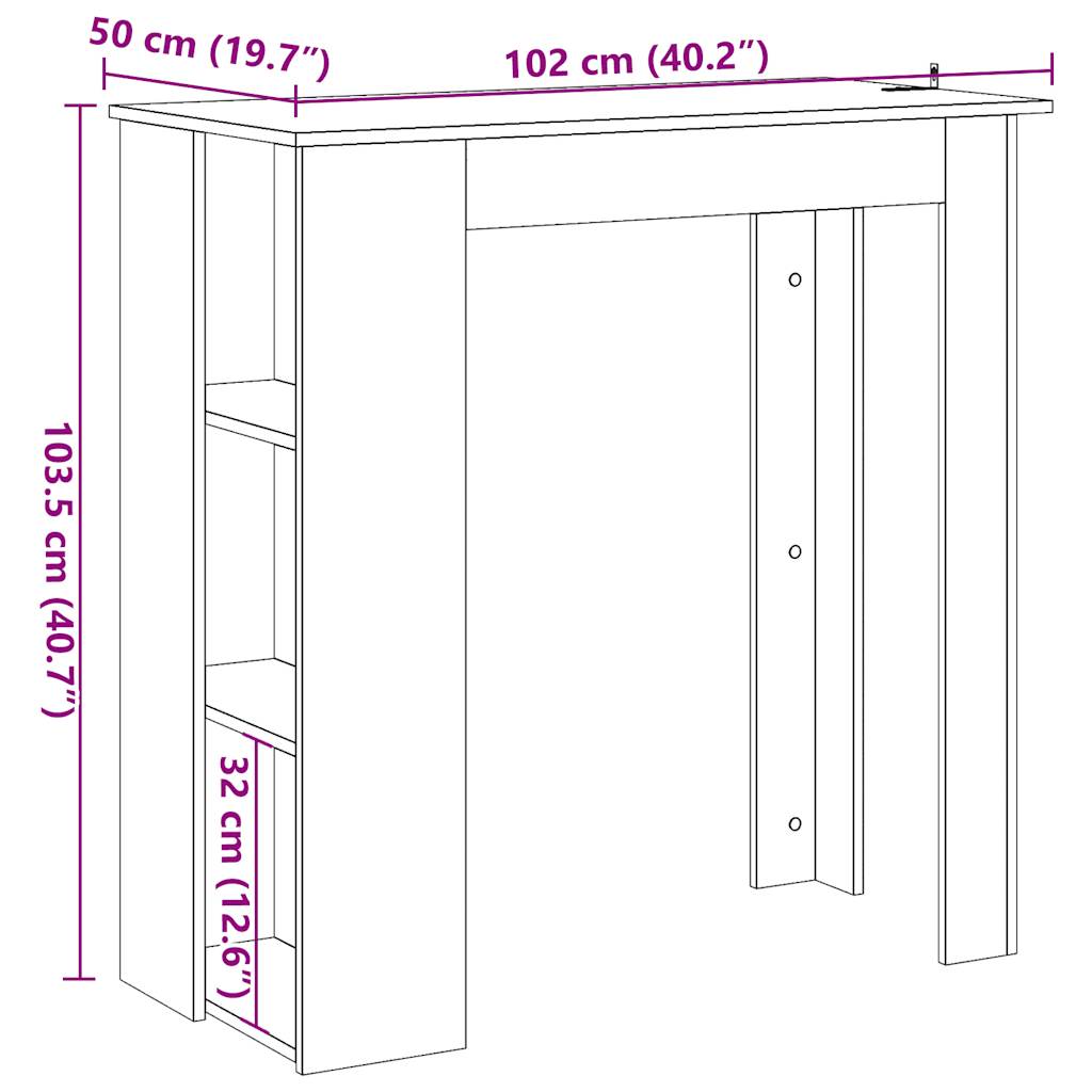 Masă bar cu rafturi, lemn vechi, 102x50x103,5 cm lemn prelucrat