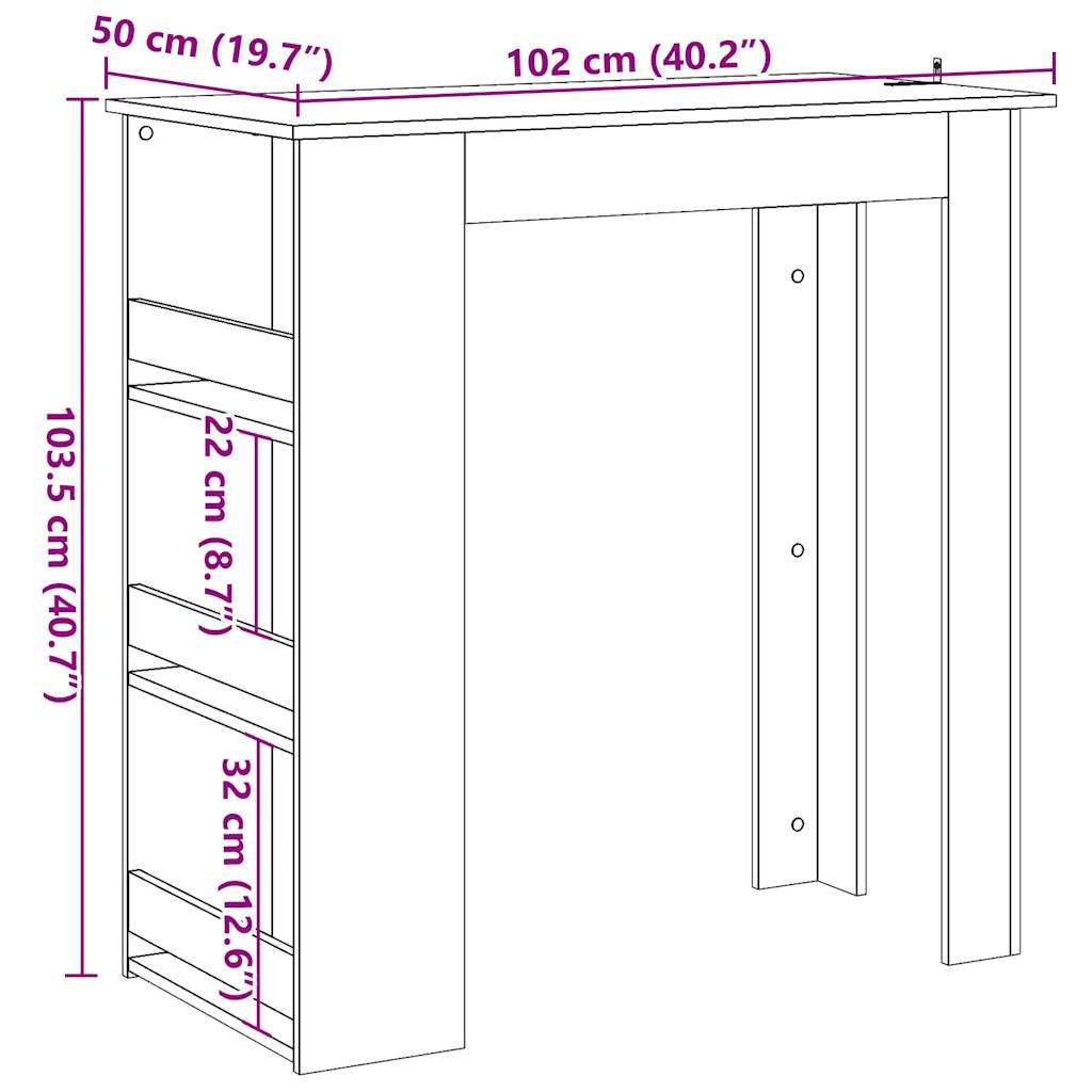 Masă bar cu raft de depozitare Stejar artizanal 102x50x103,5 cm