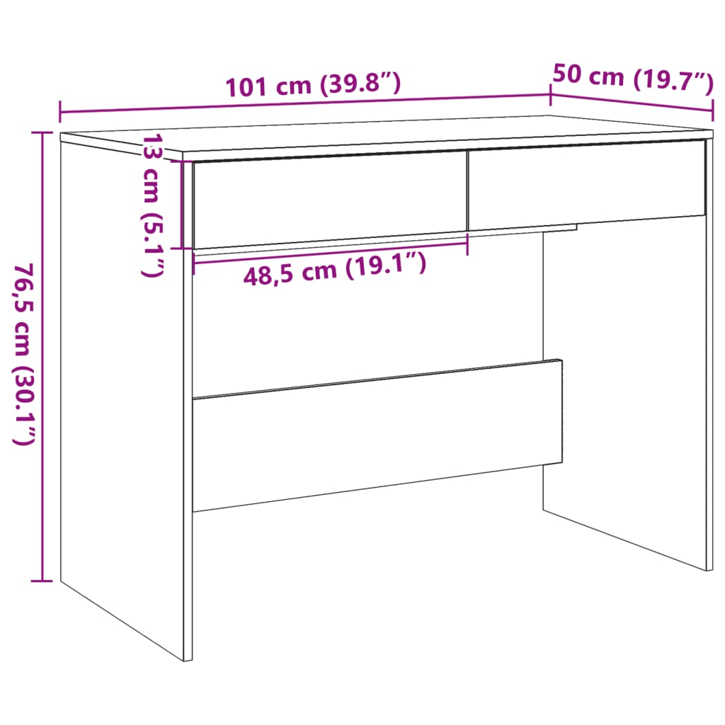 Birou, stejar artizanal, 101x50x76,5 cm, lemn prelucrat