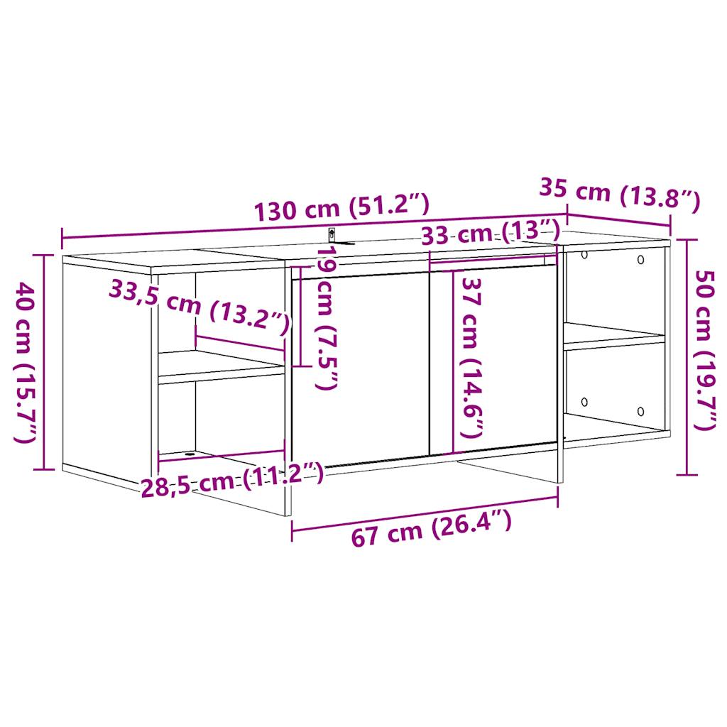 Dulap TV, lemn vechi, 130x35x50 cm, lemn prelucrat