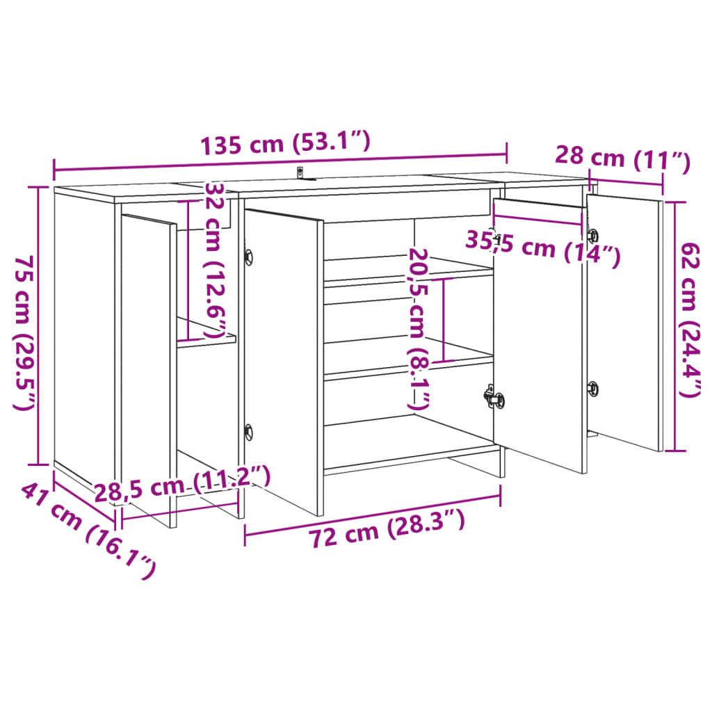 Dulap, stejar artizanal, 135x41x75 cm, lemn prelucrat