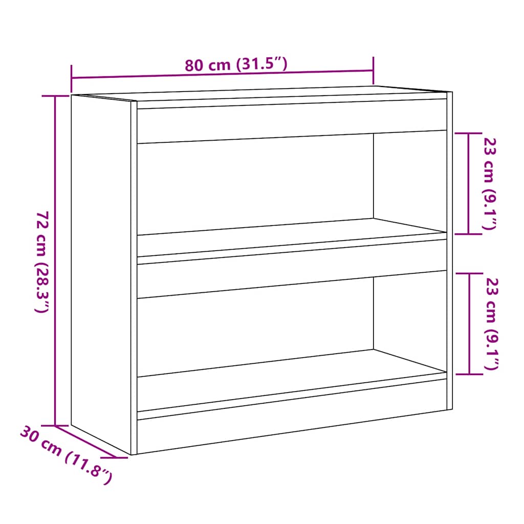 Bibliotecă/Separator de cameră, Stejar artizanal, 80x30x72 cm