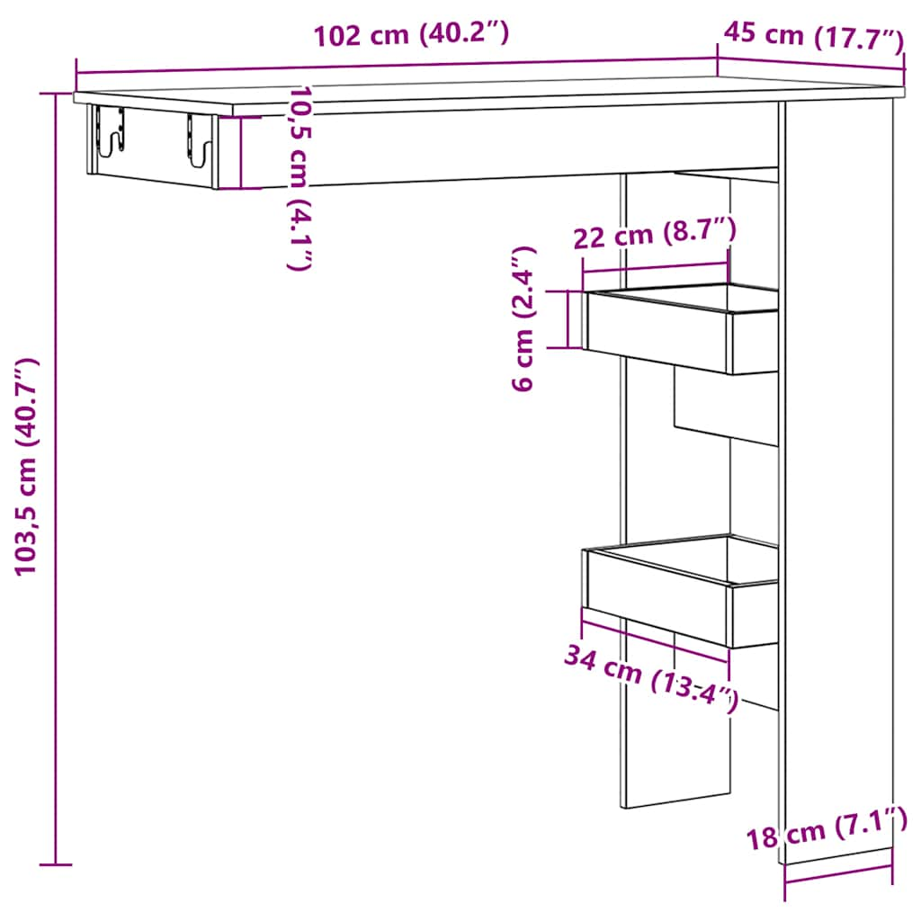 Masă bar perete Stejar artizanal 102x45x103,5 cm lemn compozit