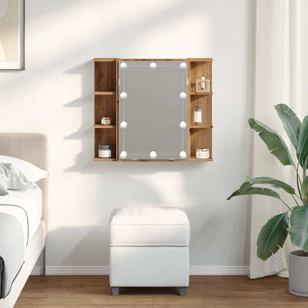 Dulap cu oglindă și LED, Artisan Stejar, 70x16,5x60 cm