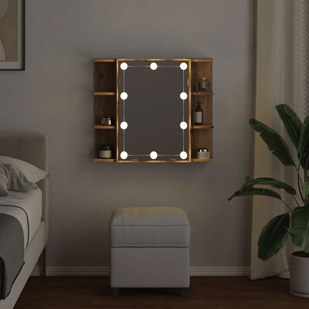 Dulap cu oglindă și LED, Artisan Stejar, 70x16,5x60 cm