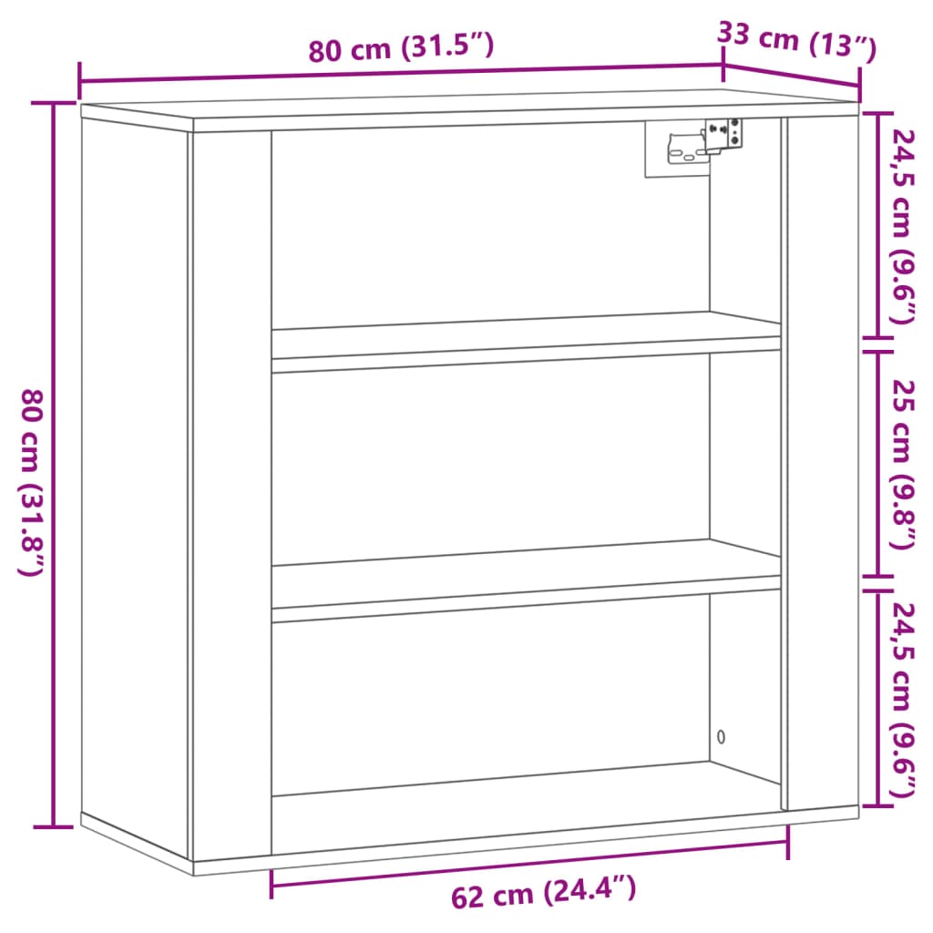 Dulap de perete, stejar artizanal,80x33x80 cm, lemn prelucrat