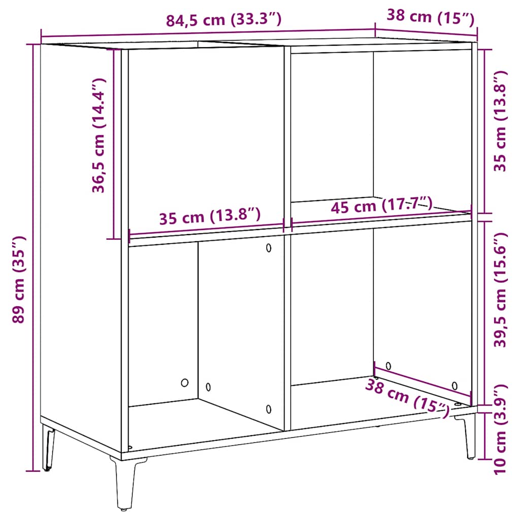 Dulap discuri stejar artizanal 84,5x38x89 cm lemn prelucrat