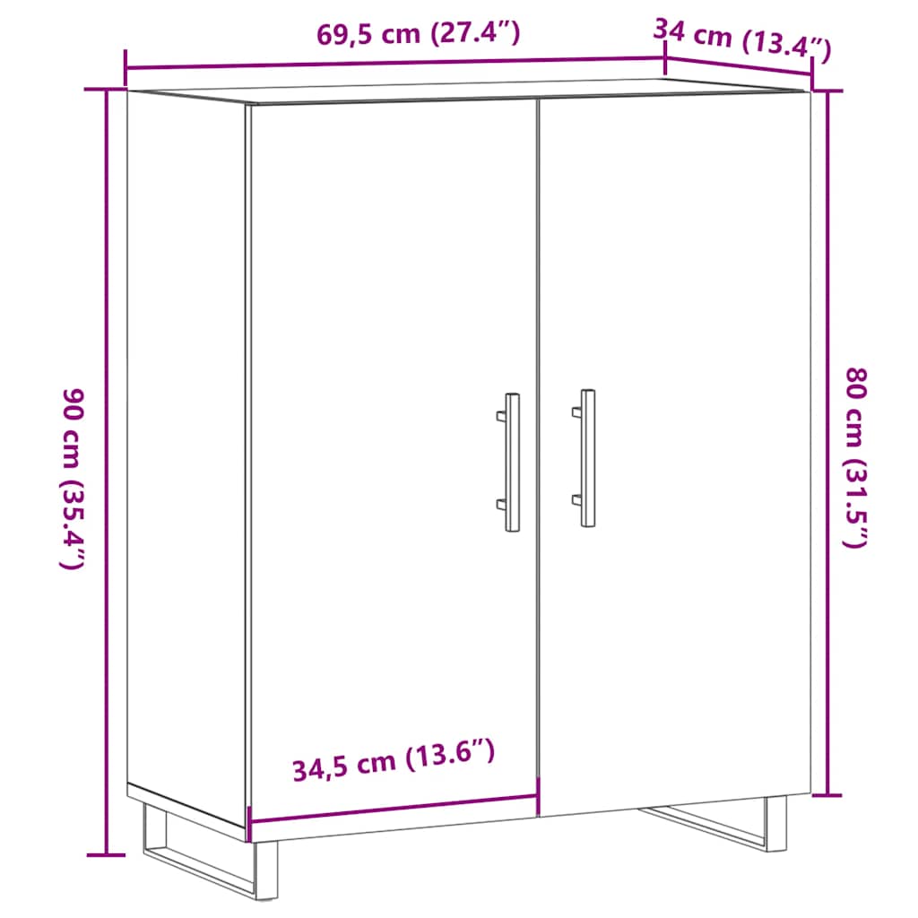 Dulap, stejar artizanal, 69,5x34x90 cm, lemn prelucrat
